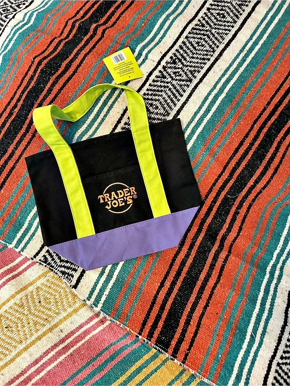 Trader Joe's Trick-or-Treat Mini Canvas Tote Bag Black & Purple